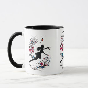 Tattoo Art Girl mit Schmetterlingen & Blume Tasse