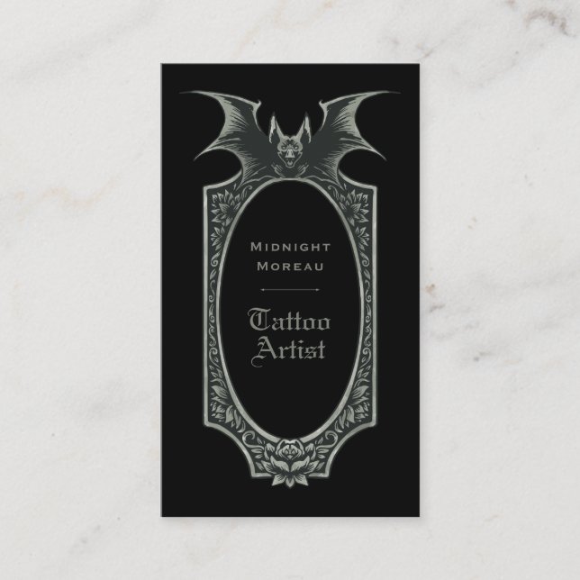 Tattoo Artist Bat QR Code Business Card Visitenkarte (Vorderseite)