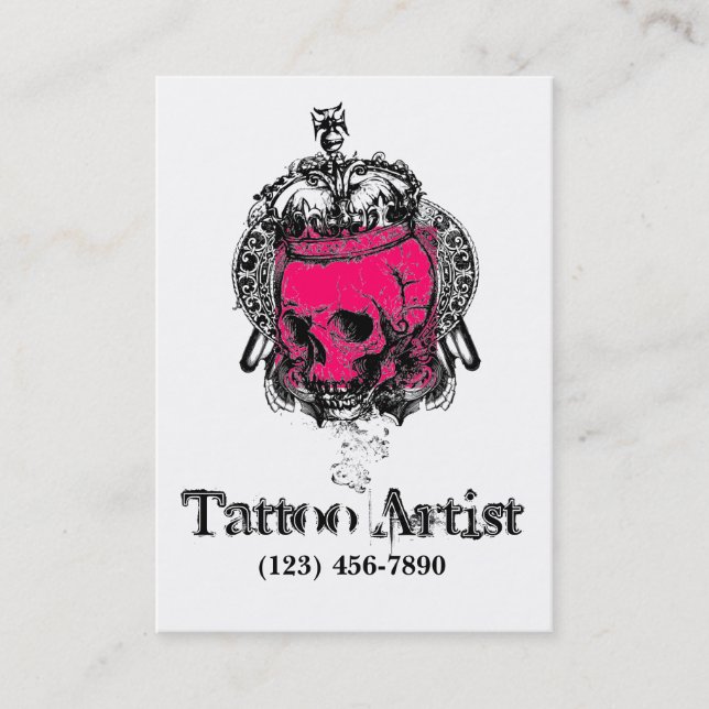 Tattoo Artist Business Cards Skull Crown Pink Visitenkarte (Vorderseite)
