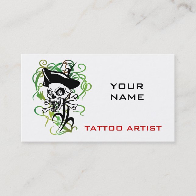 Tattoo Artist Business Cards Skull Pirate Visitenkarte (Vorderseite)