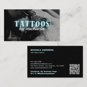 Tattoo Artist Custom Foto Blue Neon Visitenkarte