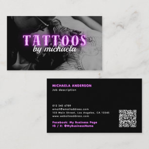 Tattoo Artist Custom Foto Lila Neon Visitenkarte