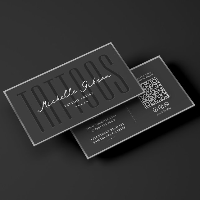 Tattoo Artist Eleganter Schwarzer Silberrahmen Tat Visitenkarte (Tattoo Artist Elegant Black Silver Frame Tattooist Business Card
)