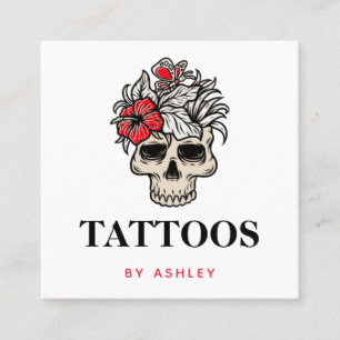 Tattoo Artist Fügen Sie Ihre Social Media Blumensc Quadratische Visitenkarte