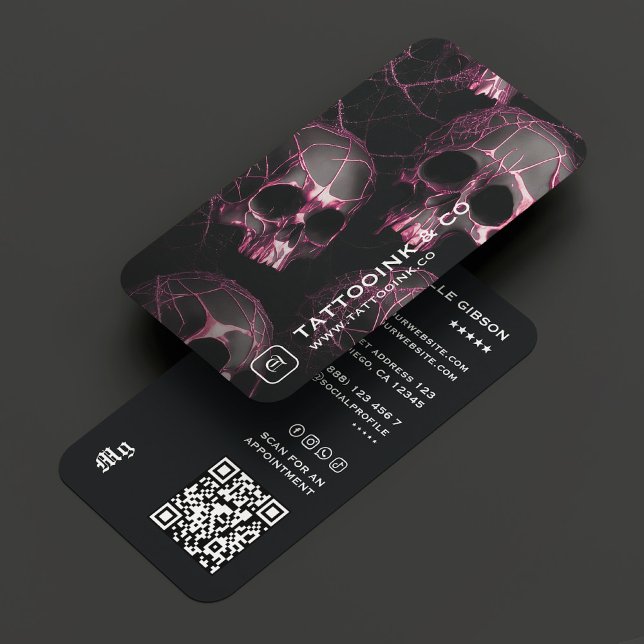 Tattoo Artist Goth Skull Initial Logo Foto Black Visitenkarte (Von Creator hochgeladen)