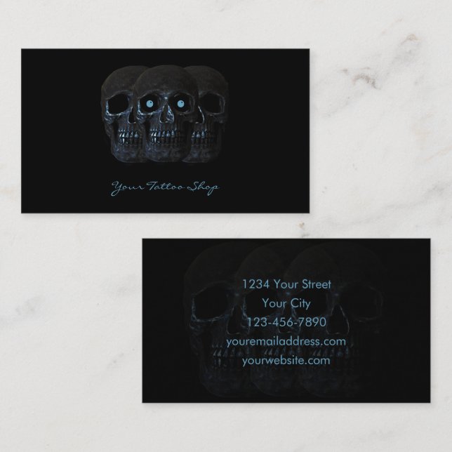 Tattoo Artist Gothic Black Blue Dark Skull Visitenkarte (Vorne/Hinten)