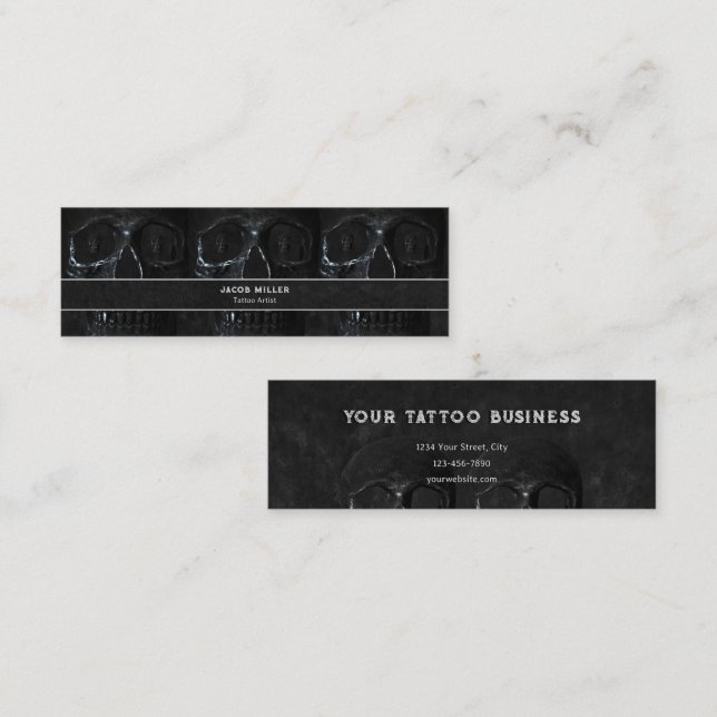 Tattoo Artist Gothic Black Dark Academia Skull Bus Mini Visitenkarte (Vorne/Hinten)