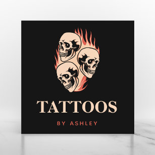 Tattoo Artist Modern Burning Skulls Gothic Cool Quadratische Visitenkarte