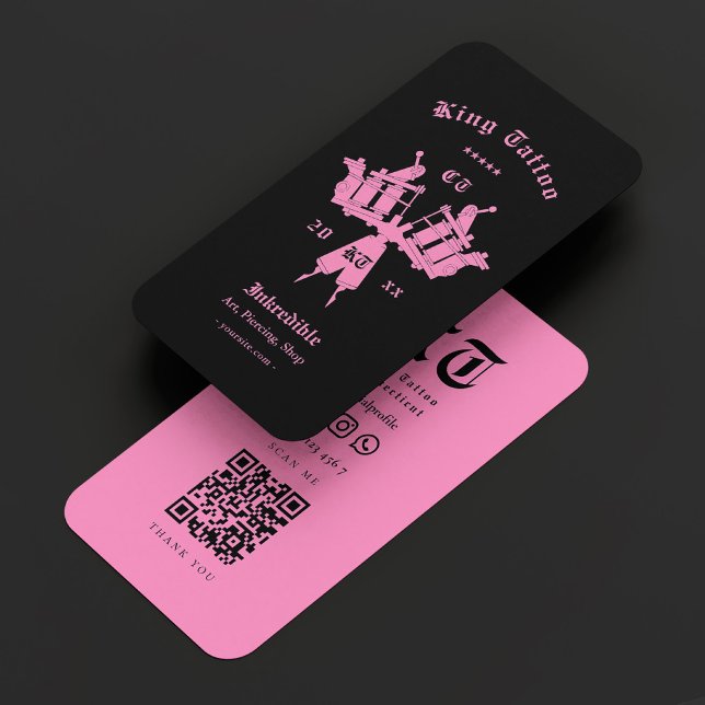 Tattoo Artist Monogram Black Pink Modern Visitenkarte (Tattoo Artist Monogram Black Pink Modern Business Card
)