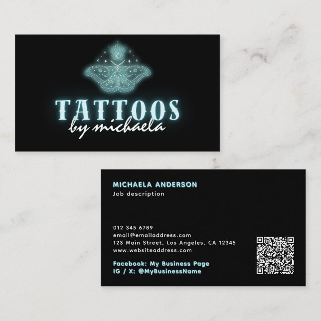 Tattoo Artist Neon Mystical Celestial Moth Visitenkarte (Vorne/Hinten)