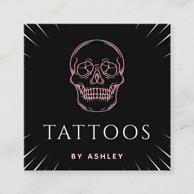 Tattoo Artist Neon Skull Niedlich Minimal Social M Quadratische Visitenkarte (Vorderseite)