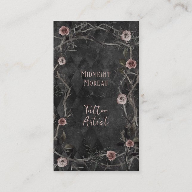 Tattoo Artist Rose Thorns QR Code Business Visitenkarte (Vorderseite)