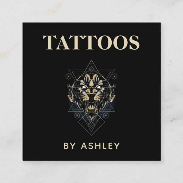 Tattoo Artist Salon Tiger Wild Animal Geometric Quadratische Visitenkarte (Vorderseite)