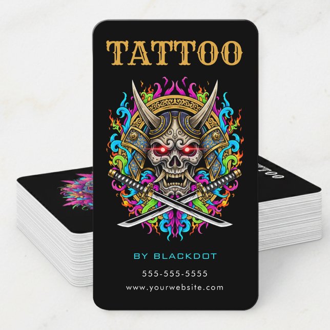 Tattoo Artist Samurai Skull Tattoo Studio QR Code Visitenkarte (Von Creator hochgeladen)