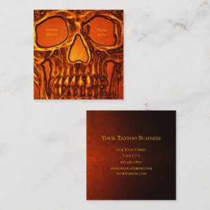 Tattoo Artist Skull Face Orange Black Gothic Quadratische Visitenkarte