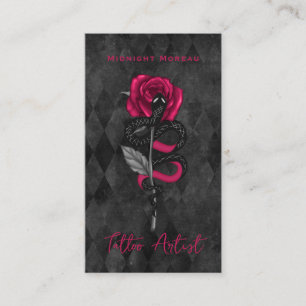 Tattoo Artist Snake Pink Rose QR Code Visitenkarte