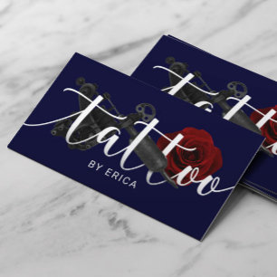 Tattoo Artist Tattoo Gun & Rose Typografy Navy Visitenkarte
