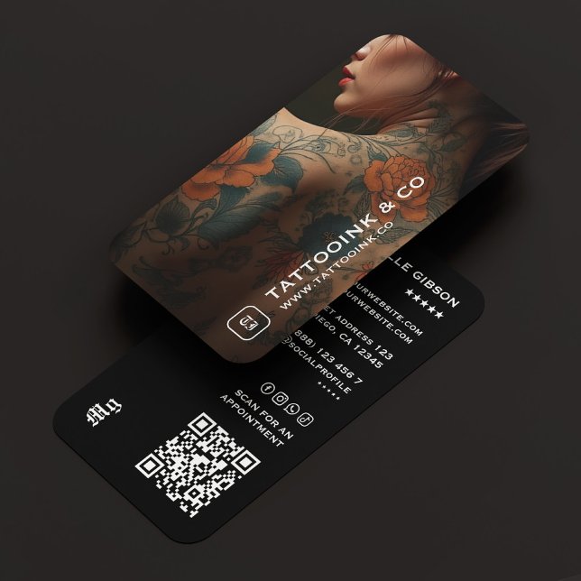 Tattoo Artist Tattooist Monogram Foto Black Visitenkarte (Tattoo Artist Tattooist Monogram Photo Black Business Card
)