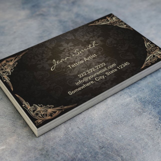 Tattoo Artist Vintag Gerahmt Damask Visitenkarte (Von Creator hochgeladen)