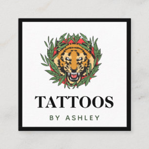 Tattoo Artist Wild Tiger Illustration Bold Trendy Quadratische Visitenkarte