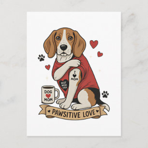 Tattoo-Beagle-Hund-Illustration I Heart Mom Postkarte