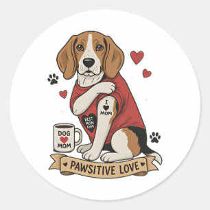 Tattoo-Beagle-Hunde-Illustration I Heart Mom Runder Aufkleber
