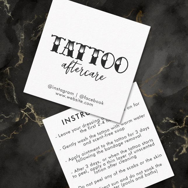 Tattoo Beruflich Artist Aftercare Instructions Quadratische Visitenkarte (Tattoo Professional Artist Aftercare Instructions Square Business Card)