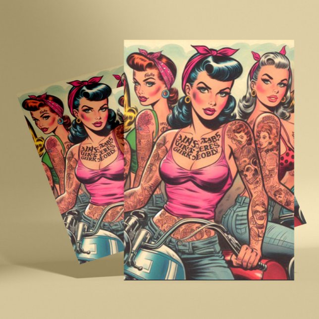Tattoo Biker Girls Comic Postkarte (Von Creator hochgeladen)
