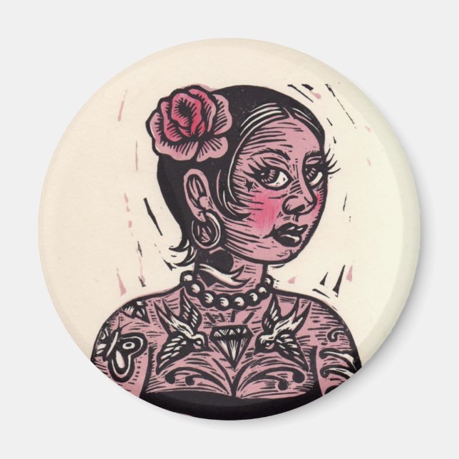 Tattoo Button Up Girl Magnet (Vorne)