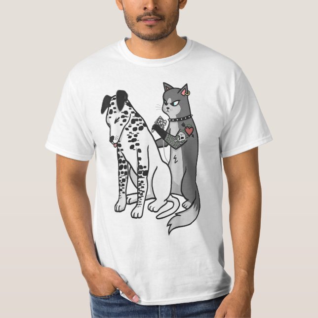 Tattoo Cat Inted Dalmatiner Cartoon Funny Graphic T-Shirt (Vorderseite)