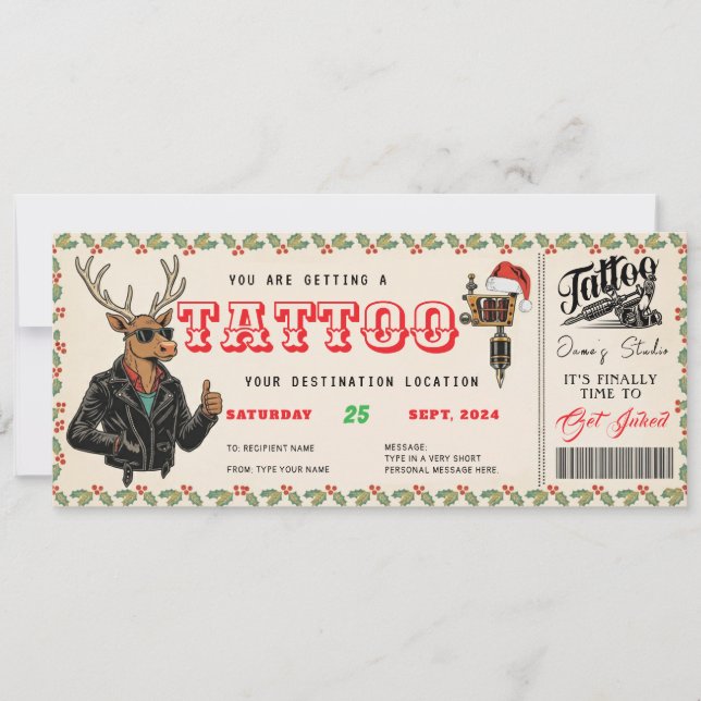 Tattoo Christmas Gift Ticket Certificate Voucher Einladung (Vorderseite)