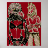 Tattoo Ehepaar, Adlerfrau Pferd Mann Plakat rot