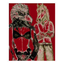 Tattoo Ehepaar, Adlerfrau Pferd Mann Plakat rot