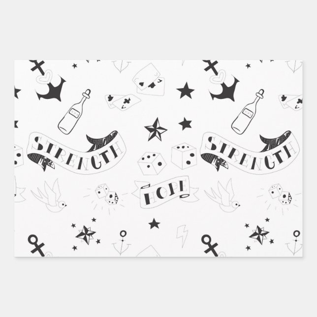 Tattoo-Flash-Hope-Aufkleber Geschenkpapier Set (Vorderseite)
