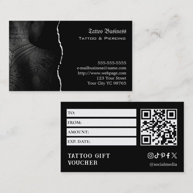 Tattoo-Geschenkgutschein Visitenkarte (Vorne/Hinten)