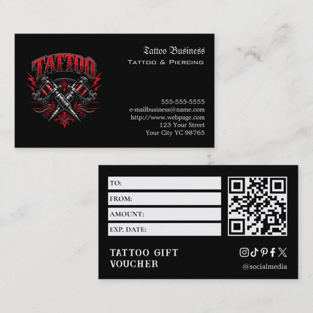 Tattoo-Geschenkgutschein Visitenkarte (Vorne/Hinten)