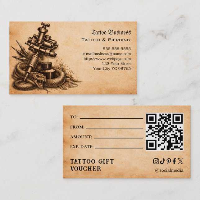 Tattoo-Geschenkgutschein Visitenkarte (Vorne/Hinten)