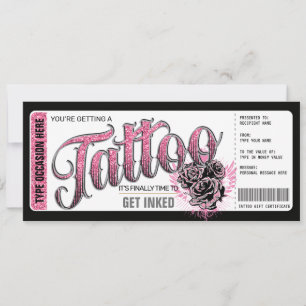 Tattoo Geschenkkarte Gutschein Pink Einladung