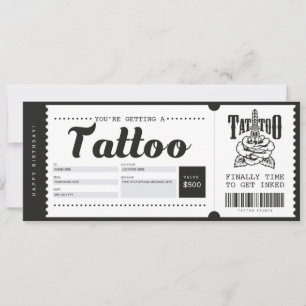 Tattoo-Geschenkkarte Ticket Gutschein Zertifikat Einladung