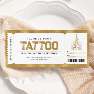 Tattoo Get Inked Gold-Geschenkticket-Gutschein Einladung