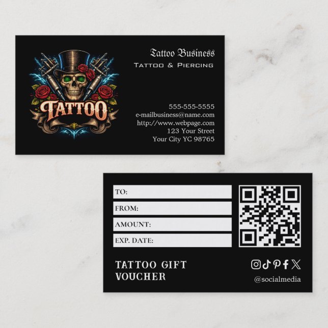 Tattoo Gift Voucher Visitenkarte (Vorne/Hinten)