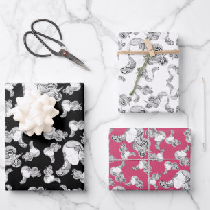 Tattoo Girl Schwarz-Weiß-Rosa Geschenkpapier Set