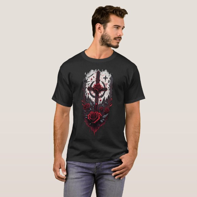 Tattoo-Gothic-Kreuz 26 T-Shirt (Vorne ganz)