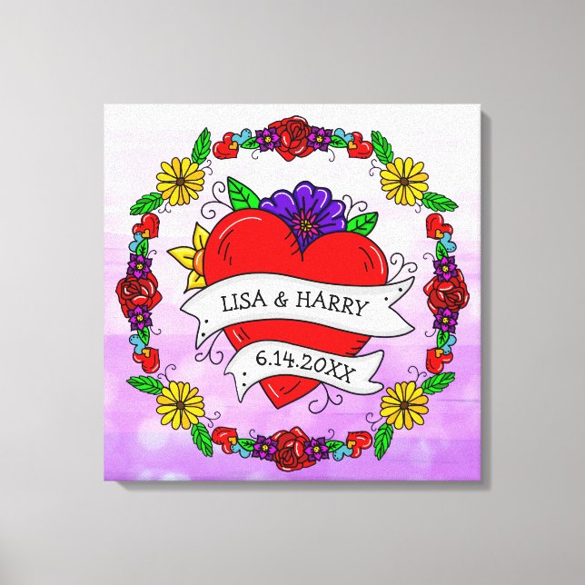 Tattoo Graffiti Art Wedding Bridge and Groom Leinwanddruck (Vorderseite)