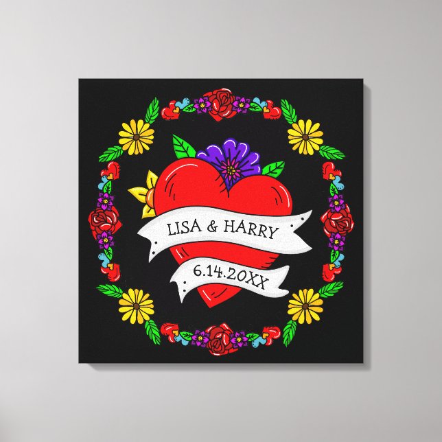 Tattoo Graffiti Art Wedding Bridge and Groom Leinwanddruck (Vorderseite)