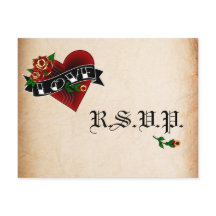 Tattoo Heart and Rose Wedding RSVP Cards