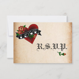 Tattoo Heart and Rose Wedding RSVP Cards Karte