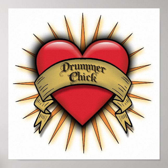 Tattoo Heart Drummer Chick Poster (Vorne)