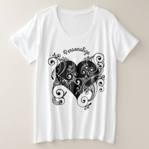 Tattoo Heart Personalize Schwarz-weiß Illustration Große Größe T-Shirt