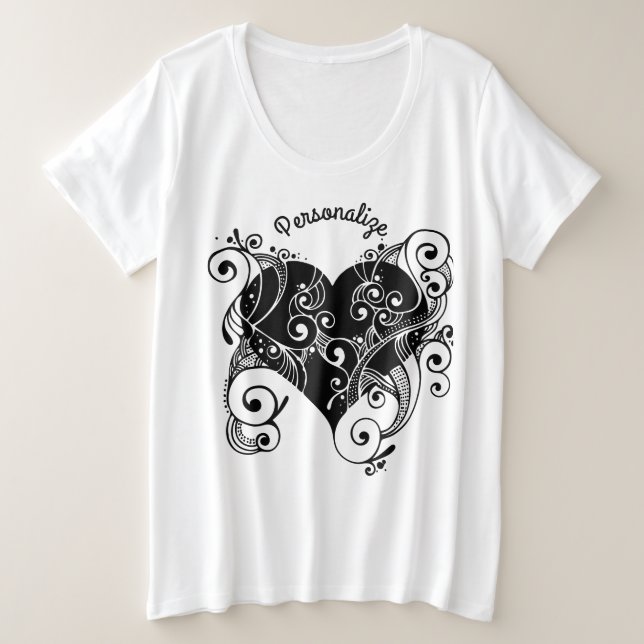 Tattoo Heart Personalize Schwarz-weiß Illustration Große Größe T-Shirt (Design vorne)